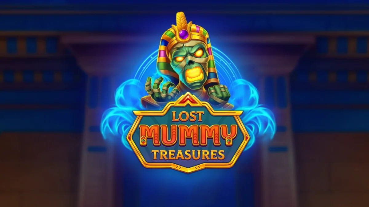 Tampilan visual slot Lost Mummy Treasures dengan simbol dewa Mesir dan efek cahaya neon.